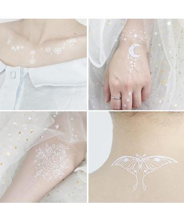 JANSONG Temporary Waterproof Body Art Tattoo Stickers - 5 Pieces of White Flowers, Snowflakes, Stars, Moon, and Butterfly Patterns - Buy Online on GoSupps.com