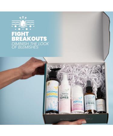 Eva Naturals Rejuvenating Skincare Set 5-in-1 Routine with Cleanser Toner Vitamin C Plus Serum Eye Gel and Collagen Peptide Moisturizer for Face Anti-Wrinkle Dark Spots Acne and Skin Replenish - Buy Online on GoSupps.com