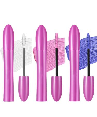 EONFAVE Colorful mascara set 3 colors mascara water resistant voluminous and curly mascara white pink blue durable and volume long eyelashes eye makeup for Halloween party weddings