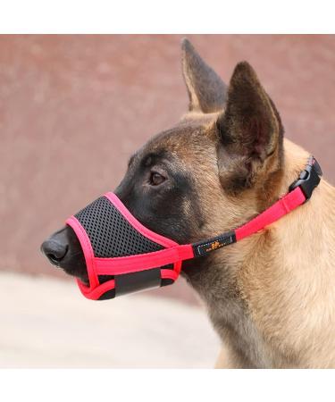 Adjustable Red Dog Muzzle - Safe & Breathable Mesh Velcro Fastener XL Size for Barking & Chewing Control - Buy Online on GoSupps.com
