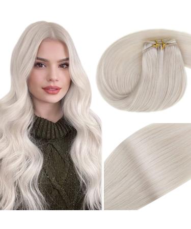 Vivien 24 Inch Blonde Weft Hair Extensions Sew in Real Human Hair #1000 White Blonde Sew in Human Hair Extensions Long Soft Hair One Piece 100 Grams 24 Inch-100g Weft-#1000