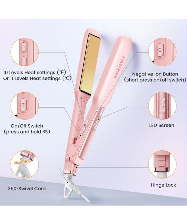Professional Hair Straightener - 1.65" Titanium Flat Iron with 30s Rapid Heat 10 Temp Levels (260-450 ) LED Display - Pink - Buy Online on GoSupps.com