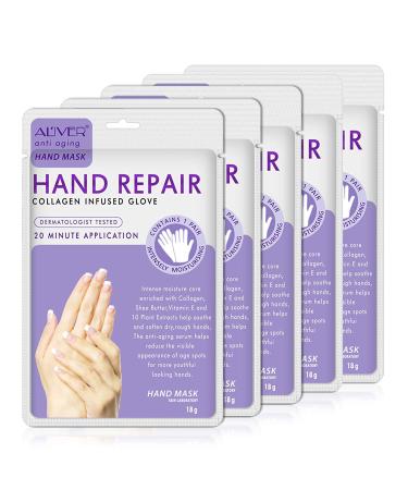 Hand Peel Mask 5 Pack, Peeling Off Hand Mask, Exfoliating Hand Mask, Moisturizing Hand Gloves for Dry Hand, Collagen Infused Gloves, Repair Rough Hands for Women & Men Lavender