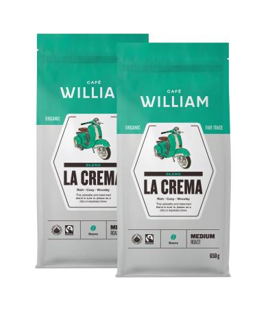 LA CREMA Whole Bean Organic Coffee | Medium Roast | Specialty Grade Espresso Machines Grinder | Sustainably Roasted in Canada | Caf William | Caf Biologique en grains - 650 g (pack of 2) LA CREMA 650 g (Pack of 2)