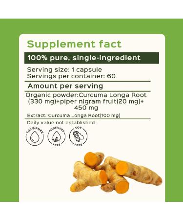 bixa BOTANICAL Turmeric Forte Capsules | High-Potency Curcumin with Black Pepper | Enhanced Absorption for Joint & Immune Support | 100% Pure Ayurvedic Herbal Supplement | 450mg, 60 Vegan Capsules - Buy Online on GoSupps.com