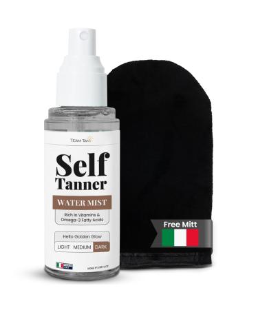 Team Tan Self Tanning Water - Vitamin Infused Self Tanner Mist for Hydrating Face and Body Sunless Tanning Spray for Fake Tan No Streaks Orange Tints or Nasty Smell (Dark)