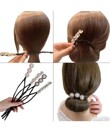Yusier 4PCS Braided Hair Clip for Thin or Thick Hair Artificial Shell Flower Pearl Hair Ring Variety of Hair Styles Headband Styling Tools for Women's and Girls' Headwear