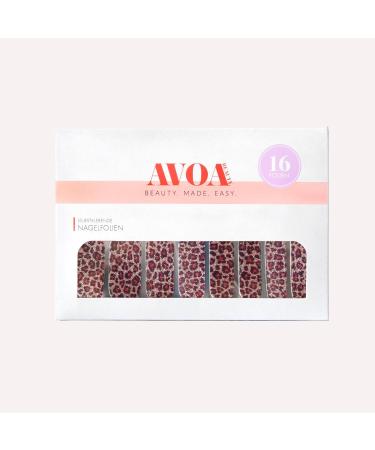 Avoa Beauty Nail Film - Cat Calling | Glitter Red & Pink Leopard Nail Art Design | 16 Long-Lasting Self-Adhesive Nail Wraps for Stunning Manicures - Buy Online on GoSupps.com