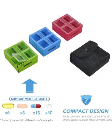 VOFOON Travel Pill Organizer - 4 Times a Day Weekly Medicine Case for Vitamins & Supplements - 7x4 Compartments - Black - Buy Online on GoSupps.com