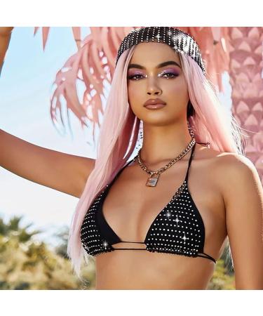 Rhinestone Mesh Headband Rhinestone Head Scarf Sparkly Wide Head Scarfs Crystal Nightclub Headscarfs Stretchy Black Headwrap Rave Party Head Wraps Rave Hair Accessories for Women Girls - Buy Online on GoSupps.com