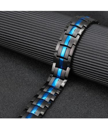 Vicmag Men Magnetic Bracelet - Double Row 3500 Gauss Titanium Steel Wristband with Adjustment Tool & Gift Box (Blue) - Buy Online on GoSupps.com