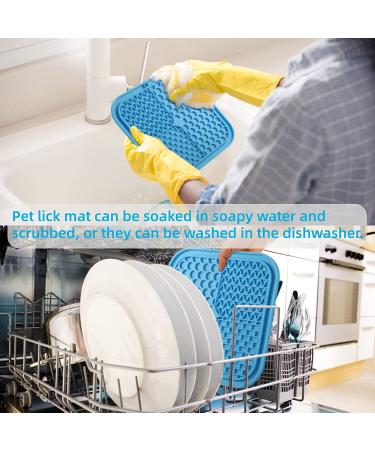 2 Pcs Dog Lick Mat Set with Suction Cups | Slow Feeder Silicone Pad for Dogs and Cats with Spatula - Yellow & Blue - Buy Online on GoSupps.com