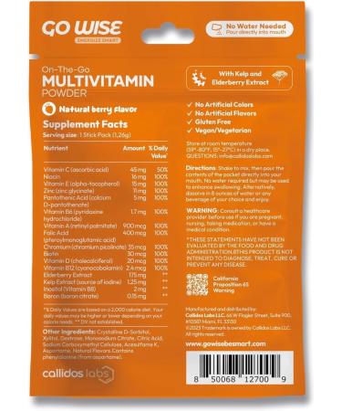 Go Wise On The Go Multivitamin Powder, 14 Vegan Daily Vitamin Packets for Men & Women, Natural Berry Flavor, Gluten-Free Energy & Immune Support Supplement, Convenient Travel Vitamin Stick Packs 14 Sticks - Buy Online on GoSupps.com