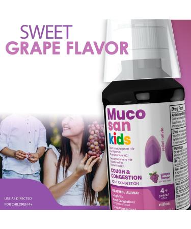Mucosan Kids Grape Flavor Cough Medicine, Severe Cough Relief, Nasal Decongestant, Chest Congestion Relief, Expectorant, Mucus Relief, Cold & Flu Relief, Multi-Symptom, 1-Pack - Buy Online on GoSupps.com