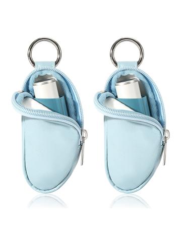 Koikyu Asthma Inhaler Holder Protect Portable Bag Carrying Holder PU Leather Travel Inhaler Mini Bag for L-Shaped Inhaler Inhaler Not Included (Blue 2PCS)