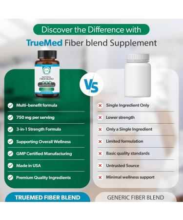 TRUEMED 3-in-1 Fiber Supplement 750mg Organic Blend with Psyllium Husk Chia & Flax Seed Plant-Based Fiber Capsules for Digestive Health & Cardiovascular Wellness Made in USA 90 Count - Buy Online on GoSupps.com