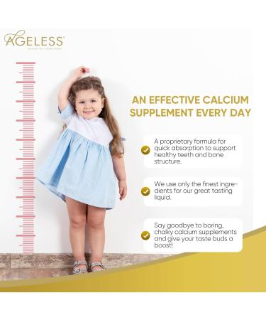 Ageless Kids Liquid Calcium Supplement, to Growing Bones, Vitamin D, Zinc, and Magnesium, with Sea Bass Extract - High Absorption, Immune Support, Gluten-Free - 25 ml (15 Count) - Buy Online on GoSupps.com