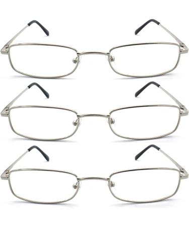 Classic Rectangular Metal Reading Glasses 3-Pack for Men & Women - Multi-Colored Silver 2.25x - International Shipping Available - Buy Online on GoSupps.com
