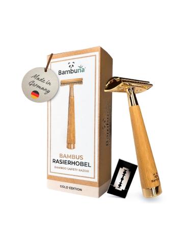 Bambuna razor plane men & women incl. 5 blades - razor plane set gold - safety razor with closed comb - razor plane with bamboo grip - plastic -free & sustainable+eBook - made in Germany - Buy Online on GoSupps.com