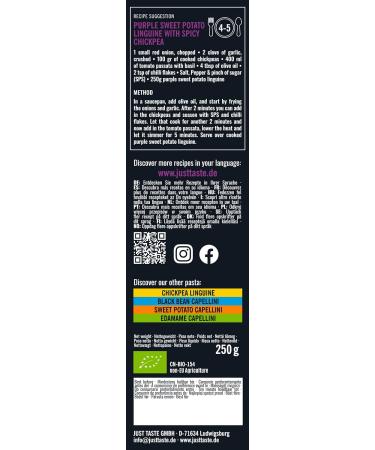  Just Taste Be different Just Button - Pack of 6 Organic Sweet Potato Pasta Bags - Purple Tuccine/Linguine - High Carbohydrate - 84g - Sweet Potato Pasta - Ideal for Athletes - Low in Sugar - Buy Online on GoSupps.com