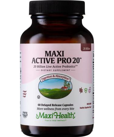 Maxi Health Probiotics for Digestive Health and Gut 15 Strains 20 Billion CFU Active Organisms - Probiotics for Men and Women Daily Probiotic for Digestive Support 60 Capsules 60 Count (Pack of 1)