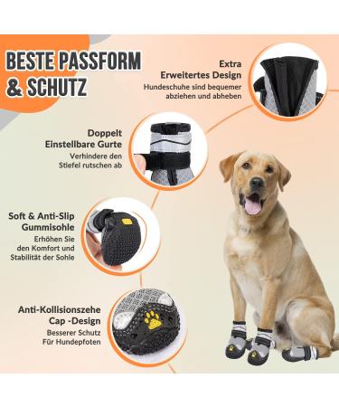 Eyin Dog Shoes - Breathable Non-Slip Paw Protection for Small Medium & Large Dogs | Reflective Velcro Fastener | Size 8 | 4 Pieces - Gray - Buy Online on GoSupps.com