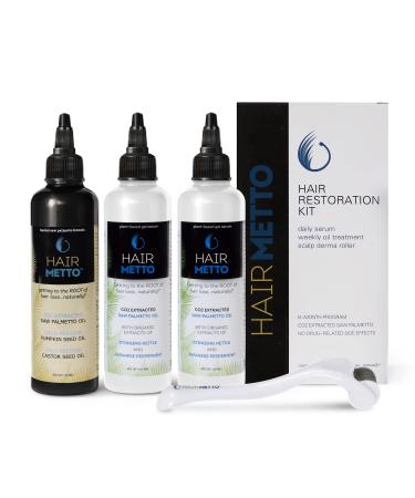HAIRMETTO  Hair Restoration Kit for Hair Loss  Includes Topical Hair Growth Oil  Hair Growth Serum  and a Derma Roller  Promotes Hair Regrowth for Men and Women  118 mL per Bottle