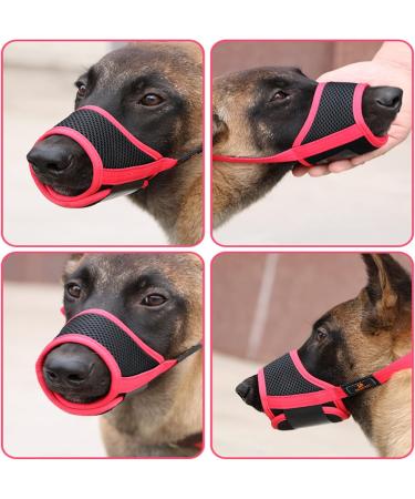 Adjustable Red Dog Muzzle - Safe & Breathable Mesh Velcro Fastener XL Size for Barking & Chewing Control - Buy Online on GoSupps.com