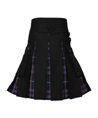 Scottish kilt men Scottish kilt shoes simple and stylish medieval Scotland fold skirts punk skirts with contrast pockets high waist short skirt slim fit regular purple m