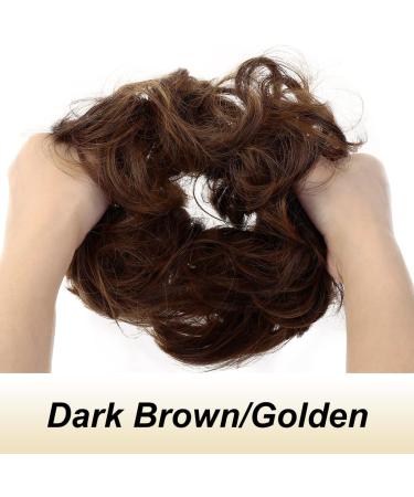 JJstar 2PCS Messy Bun Curly Fake Hair Buns Donut Tousled Updo High Heat Synthetic Fiber Scrunchies (Dark Brown/Golden) - Women/Girls Ponytail Extension - Buy Online on GoSupps.com