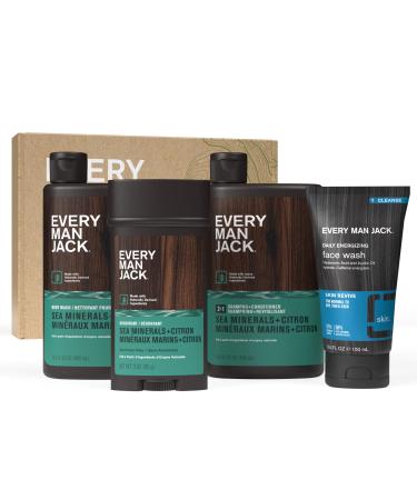 Every Man Jack Men s Sea Minerals + Citron Bath and Body Gift Set - Clean Ingredients & Sea Minerals and Citron scent. - Round Out His Routine with Body Wash 2-in-1 Shampoo Deodorant & Face Wash