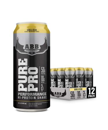 American Body Building (ABB) Pure Pro 50, Post-Workout Recovery Protein Shake, Muscle Builder, HI-Protein, Low Fat, Low Sugar, Vanilla Flavored, Ready to Drink 15 oz Bottles, 12 Count