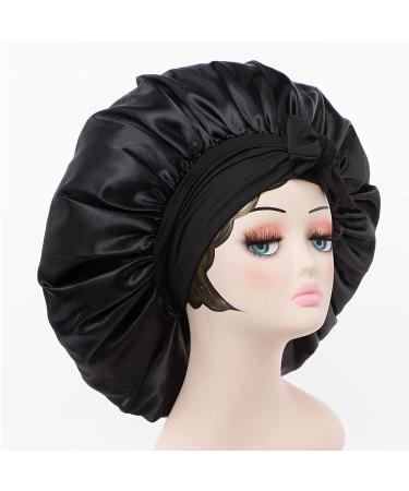 Jumbo Satin Hair Bonnet for Women - Stretchy Silk Bonnet for Long Curly Braids (Black) - Buy Online on GoSupps.com