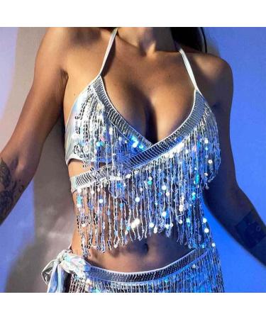Shop Women's Sequined Tassel Bralette - Stylish Carnival Party Bra Undershirt with Cups | International Shipping Available - Buy Online on GoSupps.com