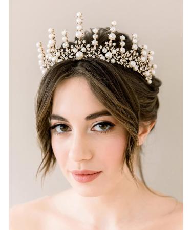 SWEETV Vintage Pearl Tiara | Bronze Queen Crown for Women | Royal Wedding Tiaras and Crowns | Jeweled Birthday Quinceanera Pageant Prom Headpiece - Valerie - Buy Online on GoSupps.com