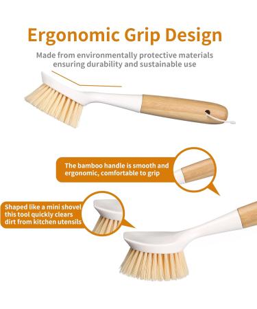 2 Pack Kitchen Dish Brush Bamboo Handle Dish Scrubber Built-in Scraper Scrub Brush for Pans Pots Kitchen Sink Cleaning Dishwashing and Cleaning Brushes are Perfect Cleaning Tools White - Buy Online on GoSupps.com