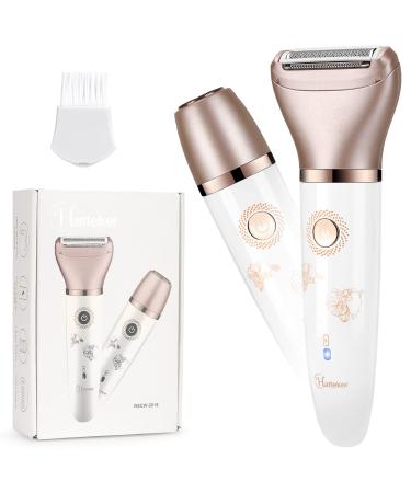Electric Razor for Women, Laintene 2 in 1 Wet & Dry Hair Removal Trimmer, Waterproof Body Hair Groomers Lady Shaver for Legs, Underarms, Armpit, Face (Rose Gold)