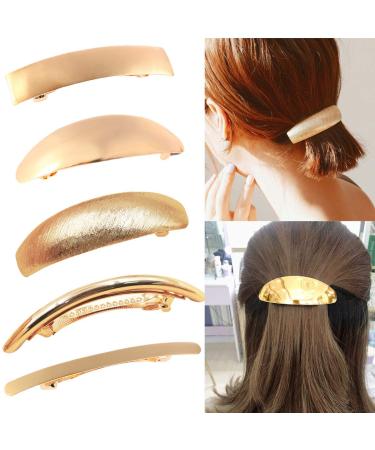DeD Pack of 5 Women Hair Clips Metal Hair Pins Simple Retro Large Hair Barrettes French Clip Barrettes For Women Lady(Gold)