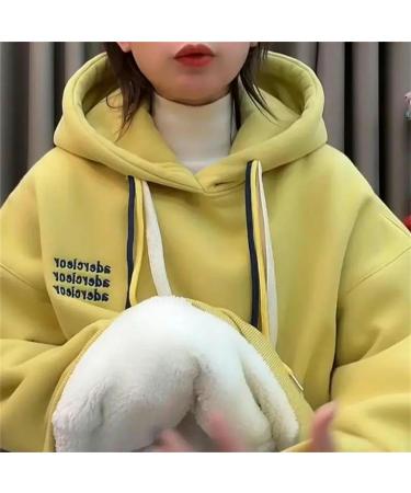 CBLdF Ladies Hoodies Women Autumn Winter Velvet Thickened Three-row Embroidered Letter Hooded Sweatshirt Casual All-match Pullover Yellow XL - Buy Online on GoSupps.com