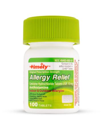 TIME-CAP LABS INC. Timely Cetirizine HCl 10 Mg 100 Tablets 24 Hour Allergy Relief from Sneezing Runny Nose Itchy Watery Eyes Itchy Throat or Nose