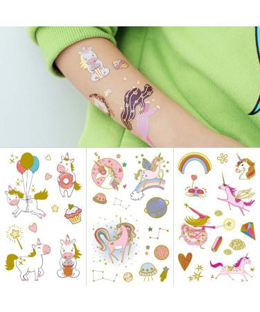 Yarlilyan 6 Sheets Gold Unicorn Tattoos for Girls - Children Birthday Party Favor | Metallic Temporary Tattoo Sticker | Fantasy Stars Moon Space Design - Buy Online on GoSupps.com