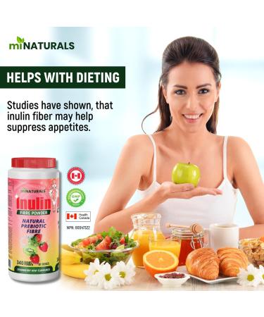 miNATURALS Pure Inulin Fiber Powder - Natural Prebiotic Fibre Supplement (340g - 106 Doses) - Strawberry/Kiwi Flavoured - Buy Online on GoSupps.com
