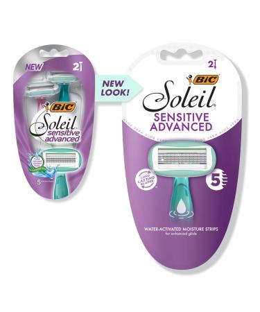 BIC Soleil Sensitive Advanced Women's Disposable Razor, Five Blade, 2 Count, for a Flawlessy Smooth Shave, Green 2 Count (Pack of 1)