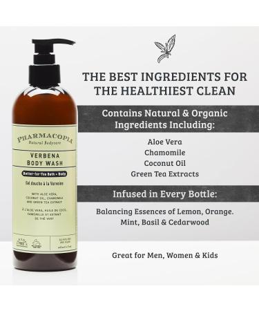 Pharmacopia Verbena Body Wash - Natural Shower Gel Moisturizing and Nourishing Body Cleanser - Infused with Organic Aloe Vera Coconut Oil and Green Tea Extract - Vegan and Cruelty-Free 16 oz - Buy Online on GoSupps.com