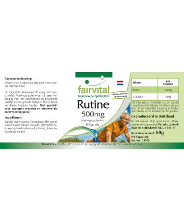Fairvital Rutin 500mg - High Dose Vegan Supplement from Japanese Pagoda Tree - 90 Capsules for 3 Months - International Shipping Available - Buy Online on GoSupps.com