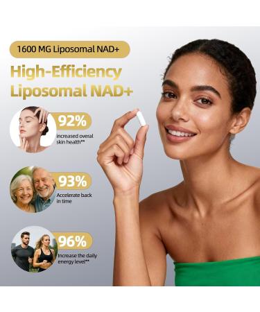 NAD Supplement 1600mg NAD+ with Resveratrol & Nicotinamide Riboside Anti-Aging Support Cellular Energy & Mental Clarity Support Vegan Non-GMO 120 Capsules - Buy Online on GoSupps.com
