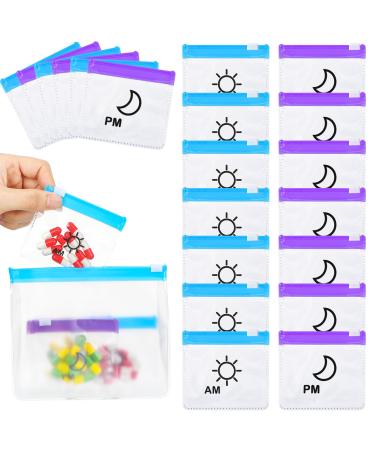 Colarr 14 Pcs AM PM Pill Pouches for Medicine Pill Bags Zippered Reusable Travel Pill Packs Day Night Weekly Pill Organizers 7 Days 2 Times a Day Pill Baggies Case with Slide Lock(Blue Purple)