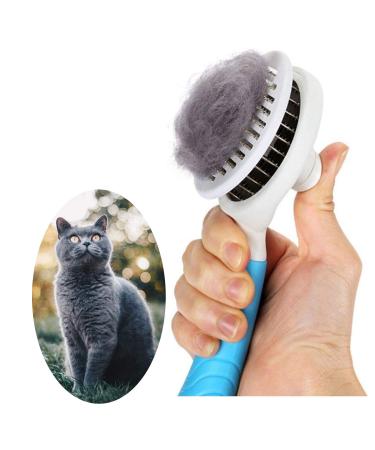 Self-Cleaning Cat Grooming Brush | Removes Mats and Tangled Hair | Pet Massage Tool | Blue Slicker Brush for Dogs and Cats - Buy Online on GoSupps.com