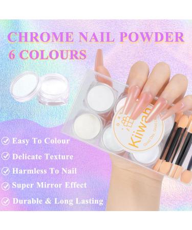 Kiiwah 6 Jar Nail Art Chrome Nail Powder Set Pearl Shell Nail Glitter Powder Mirror Effect for Nail Art Design Decoration - Buy Online on GoSupps.com