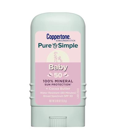 Coppertone Baby Pure & Simple Sunscreen Stick SPF 50 - Cocoa Butter | 0.49 oz - Buy Online on GoSupps.com